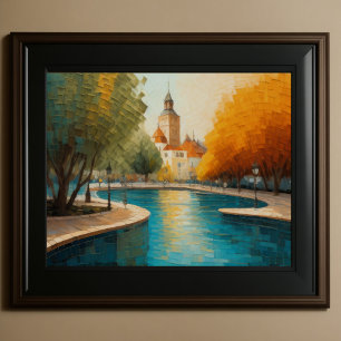 Modern Abstract Design Gold and Blue European  Poster