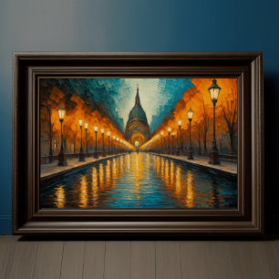 Modern Abstract Design Gold Orange Blue European Poster