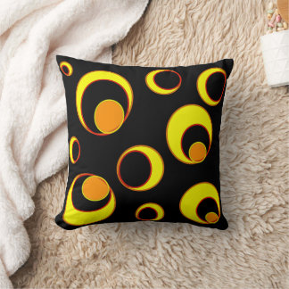 Modern abstract design, yellow circles on black  cushion