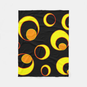 Modern abstract design, yellow circles on black fleece blanket