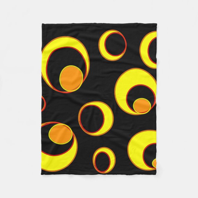 Modern abstract design, yellow circles on black  fleece blanket (Front)
