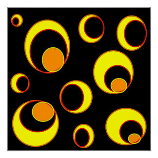 Modern abstract design, yellow circles on black  poster