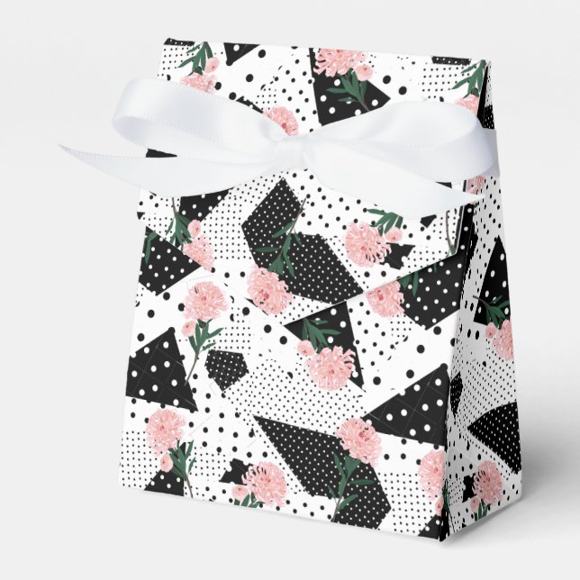 Modern Abstract  Dots and Pink Flowers Favour Box (Front Side)