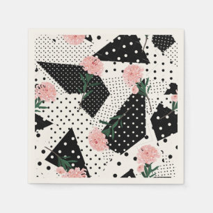 Modern Abstract Dots and Pink Flowers Napkin