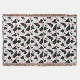 Modern Abstract Dots and Pink Flowers Throw Blanket