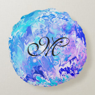 Modern Abstract Double Sided 2 Designs Monogrammed Round Cushion