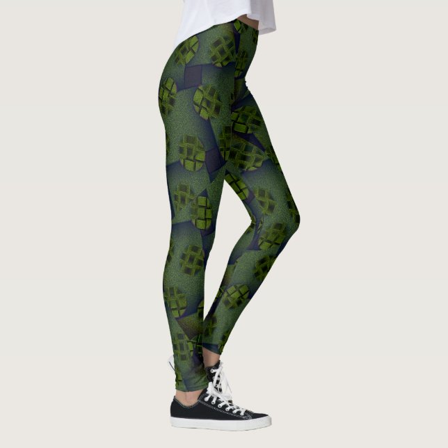 MODERN abstract draw in-deep-green-black-Leggings Leggings (Right)