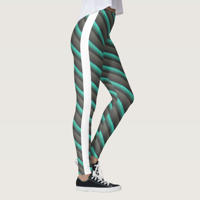 MODERN abstract draw in-white green deep grey Leggings (Right)