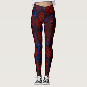 MODERN abstract drawings in rose-red-blue mosaic   Leggings