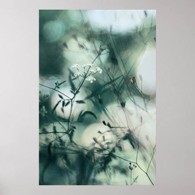 Modern Abstract Dreamy Soft Teal Wildflowers Poster (Front)