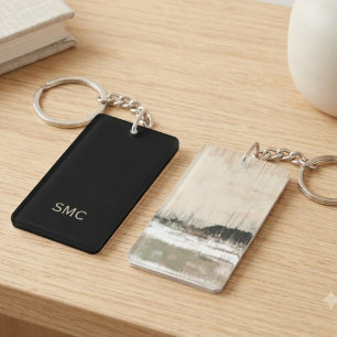 Modern Abstract Earth Tone Initial Monogram Key Ring