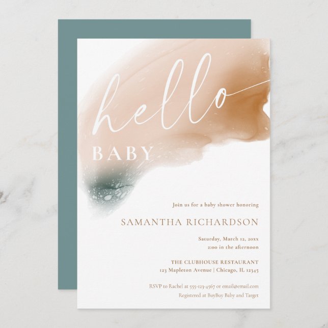 Modern abstract earth tones gender neutral shower invitation (Front/Back)