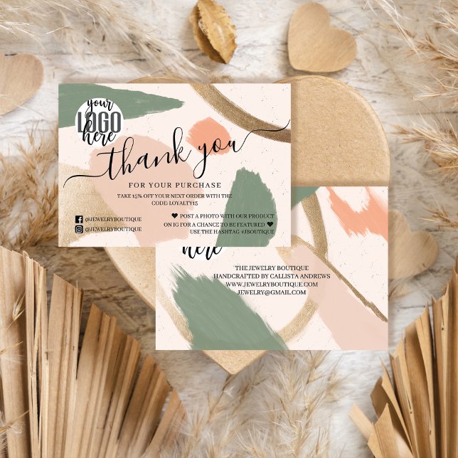 Modern Abstract Earth Tones Gold Thank You Business Card (Creator Uploaded)