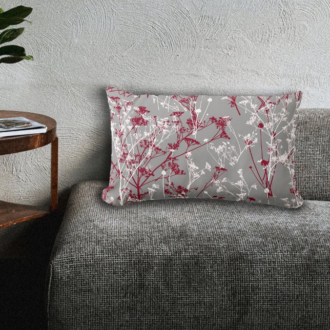 Modern Abstract Elegant Wildflowers Grey Burgundy Lumbar Cushion (Creator Uploaded)