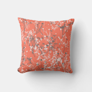 Modern Abstract Elegant Wildflowers on Terracotta  Cushion