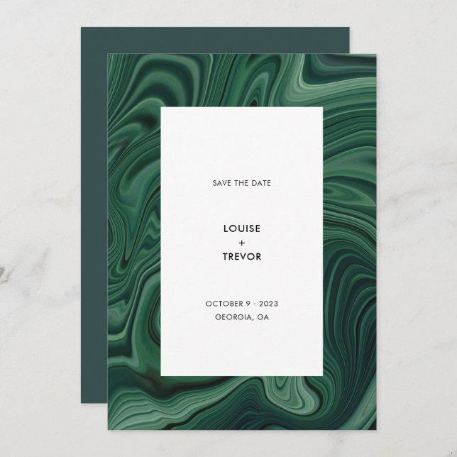 Modern Abstract Emerald Green Agate Wedding Save The Date (Front/Back)