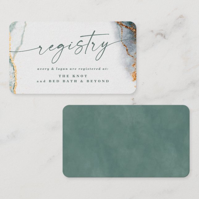 Modern Abstract Eucalyptus Green Wedding Registry Enclosure Card (Front/Back)