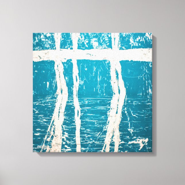 Modern Abstract Expressionism Textured Blue White Canvas Print (Front)