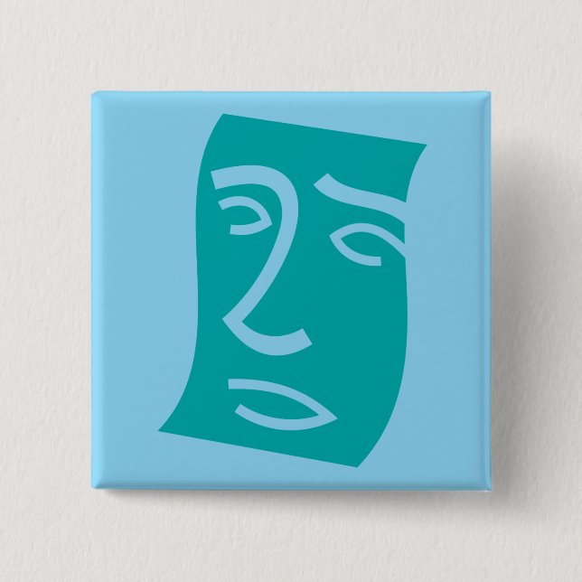 Modern Abstract Face Line Art Teal 15 Cm Square Badge (Front)