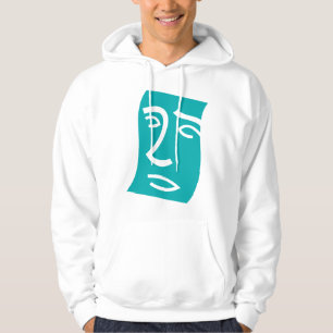 Modern Abstract Face Line Art Teal Hoodie