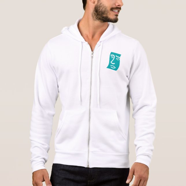 Modern Abstract Face Line Art Teal Hoodie (Front)