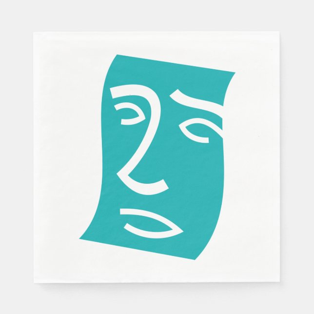 Modern Abstract Face Line Art Teal Napkin (Front)