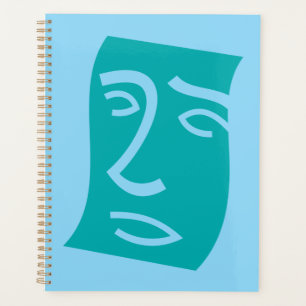Modern Abstract Face Line Art Teal Planner
