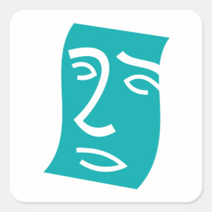 Modern Abstract Face Line Art Teal Square Sticker