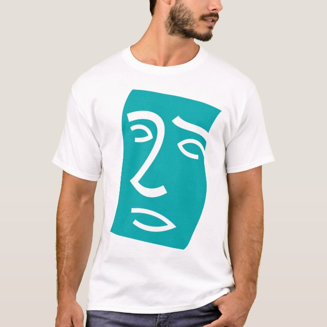 Modern Abstract Face Line Art Teal T-Shirt (Front)