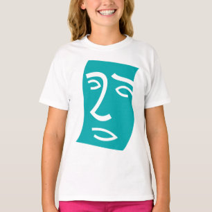 Modern Abstract Face Line Art Teal T-Shirt