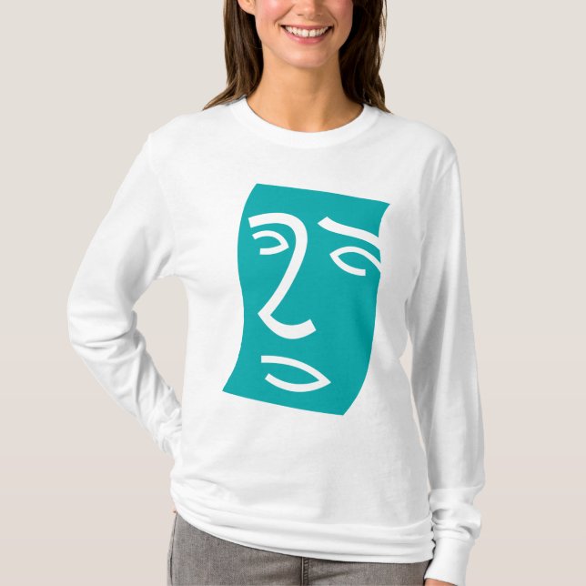 Modern Abstract Face Line Art Teal T-Shirt (Front)
