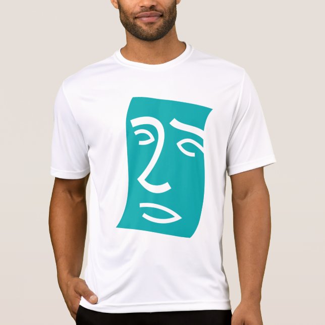 Modern Abstract Face Line Art Teal T-Shirt (Front)