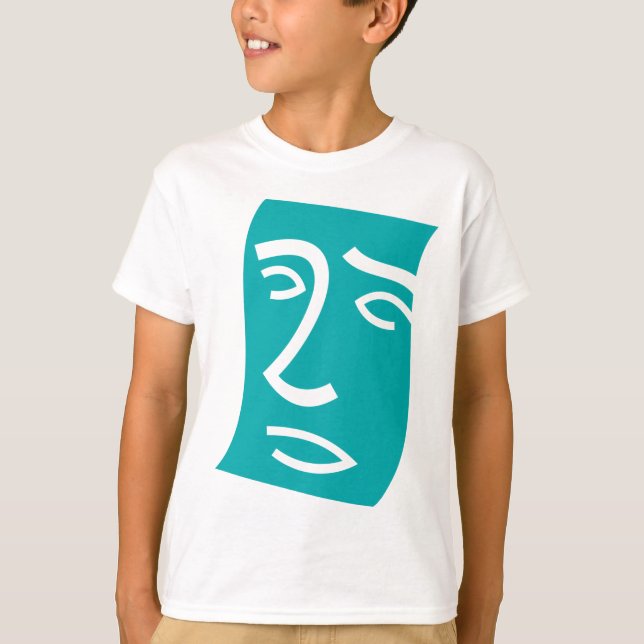 Modern Abstract Face Line Art Teal T-Shirt (Front)