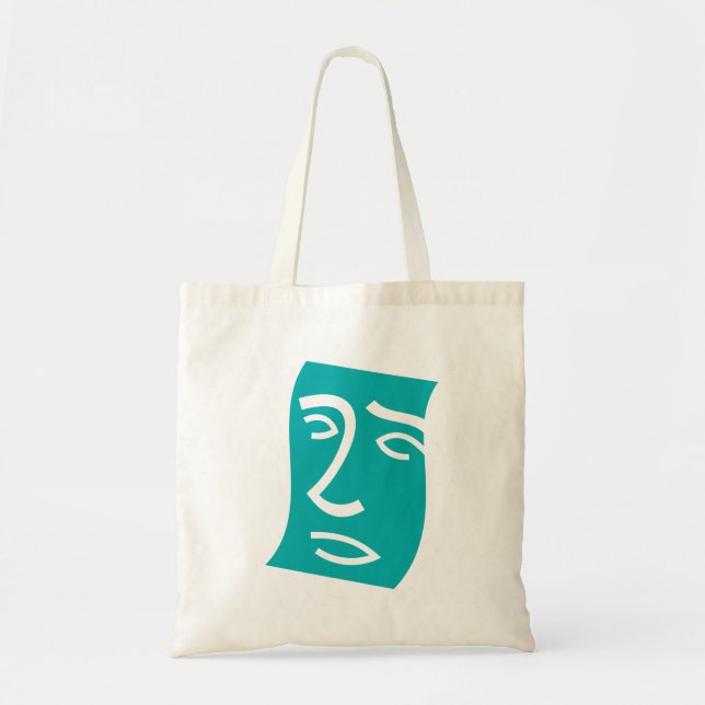 Modern Abstract Face Line Art Teal Tote Bag (Front)