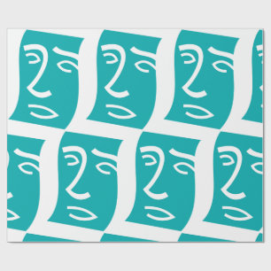 Modern Abstract Face Line Art Teal Wrapping Paper