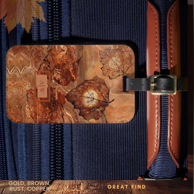 Modern Abstract  Fall Brown Leaves Luggage Tag (Modern Abstract Fall Brown Leaves Luggage Tag)