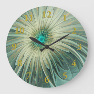Modern Abstract Fantasy Flower Fractal Art Large Clock