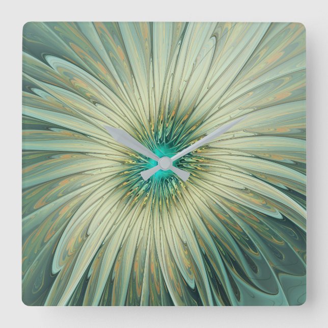 Modern Abstract Fantasy Flower Fractal Art Square Wall Clock (Front)