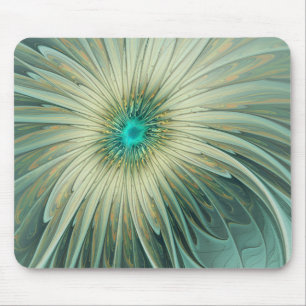Modern Abstract Fantasy Flower Turquoise Wheat Mouse Pad