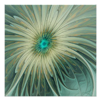 Modern Abstract Fantasy Flower Turquoise Wheat
