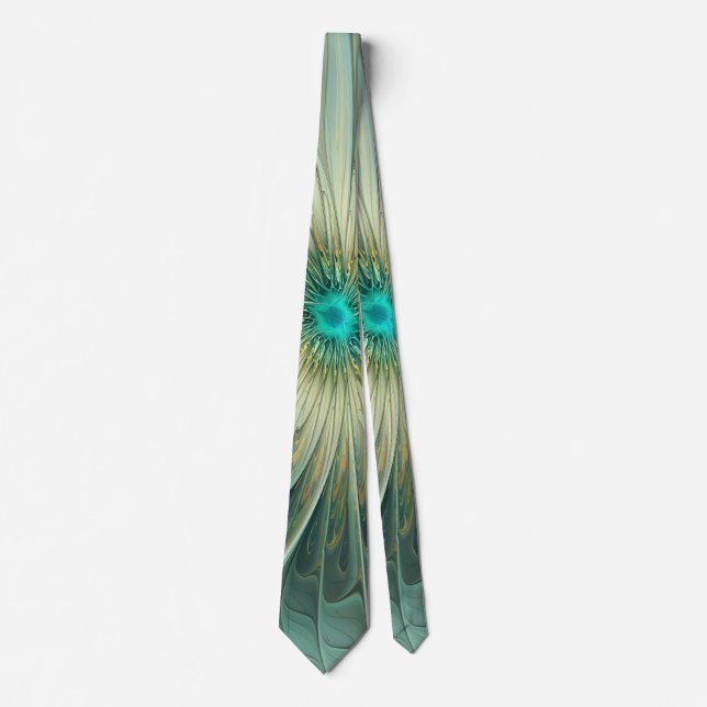 Modern Abstract Fantasy Flower Turquoise Wheat Tie (Front)