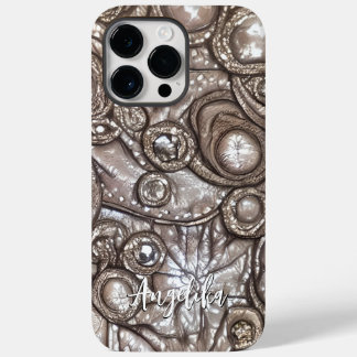 Modern Abstract Faux Leather Style Custom Name Case-Mate iPhone 14 Pro Max Case