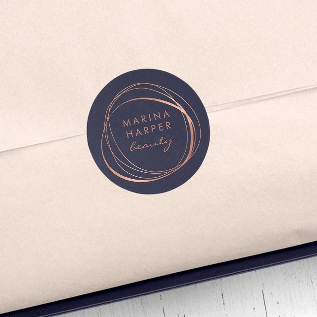 Modern Abstract Faux Rose Gold Logo Classic Round Sticker (Creator Uploaded)