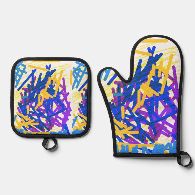Modern Abstract Festive Paint Splash Oven Mitt & Pot Holder Set (Front)