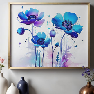 Modern Abstract Floral Art, Contemporary Painting Poster