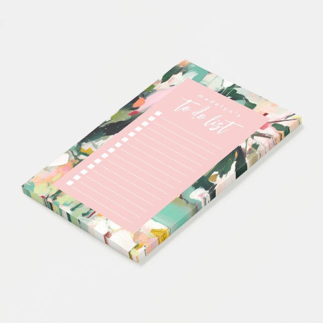 Modern Abstract Floral Art To Do List Personalised Post-it Notes (Angled)