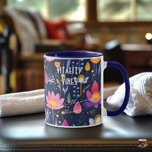 Modern abstract floral art with vibrant botanical mug