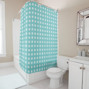 Modern Abstract Floral Geometric Pattern Aqua Shower Curtain