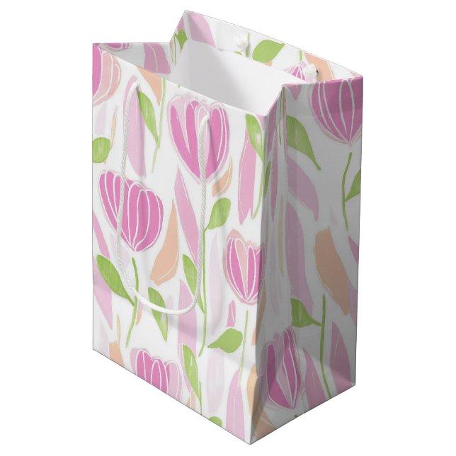 Modern Abstract Floral Line Pattern (1) Medium Gift Bag (Front Angled)
