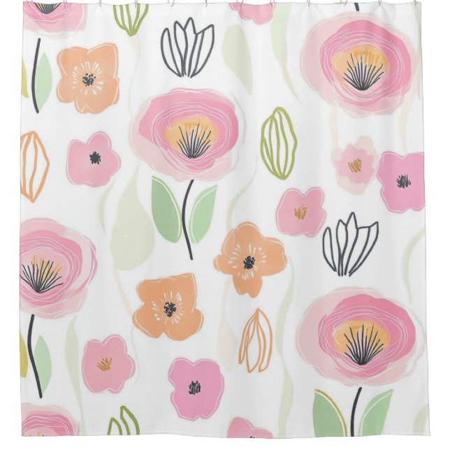 Modern Abstract Floral Line Pattern (2) Shower Curtain (Front)